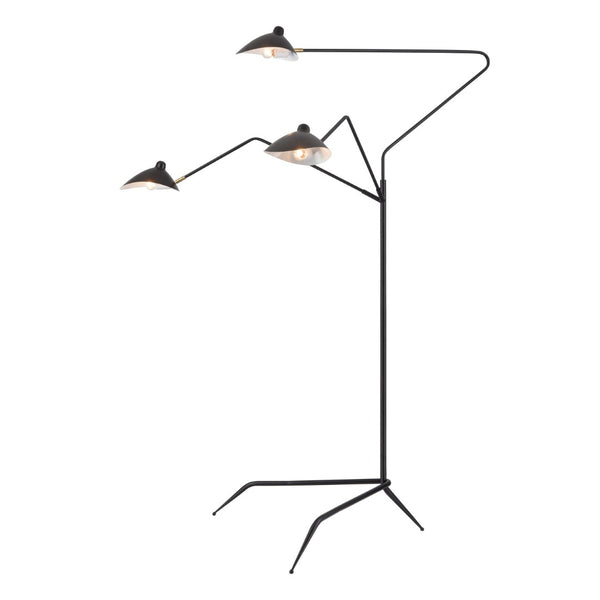 Atlas Risley 81.5" High 3-Light Floor Lamp - Adjustable Matte Black Midcentury Design for Modern Spaces PL11020-BK