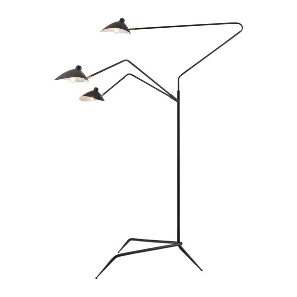 Atlas Risley 81.5" High 3-Light Floor Lamp - Adjustable Matte Black Midcentury Design for Modern Spaces PL11020-BK