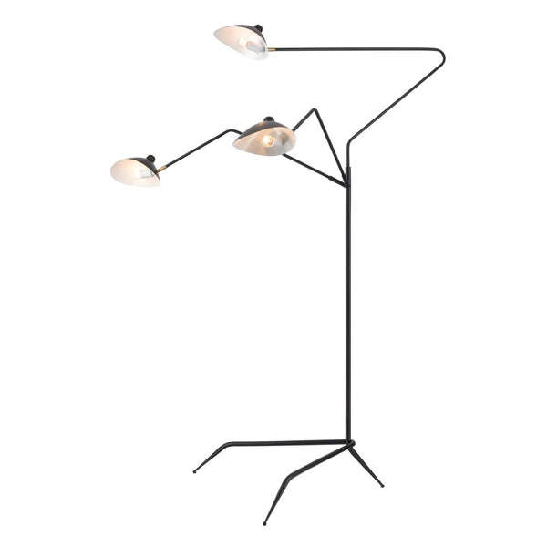 Atlas Risley 81.5" High 3-Light Floor Lamp - Adjustable Matte Black Midcentury Design for Modern Spaces PL11020-BK