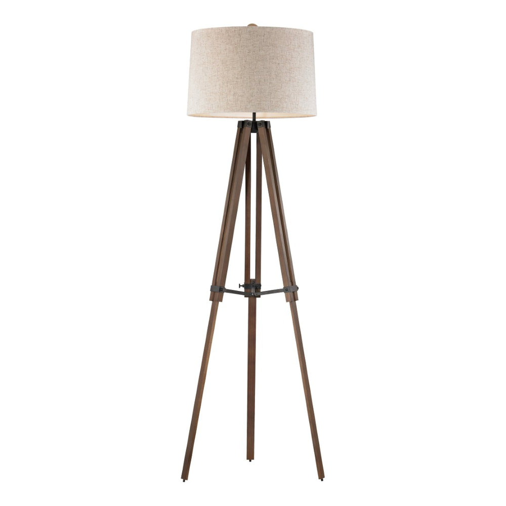 Atlas Wooden Tripod Floor Lamp 62'' High - Rustic Black & Brown Design with Linen Shade for Cozy Spaces PL11024-BN