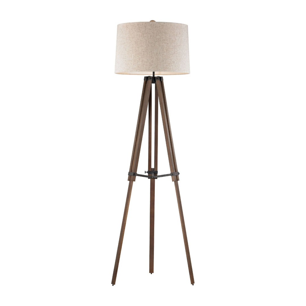Atlas Wooden Tripod Floor Lamp 62'' High - Rustic Black & Brown Design with Linen Shade for Cozy Spaces PL11024-BN