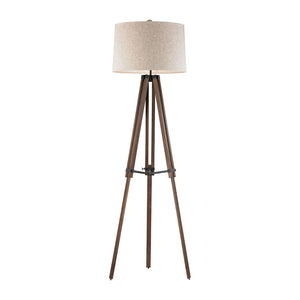 Atlas Wooden Tripod Floor Lamp 62'' High - Rustic Black & Brown Design with Linen Shade for Cozy Spaces PL11024-BN