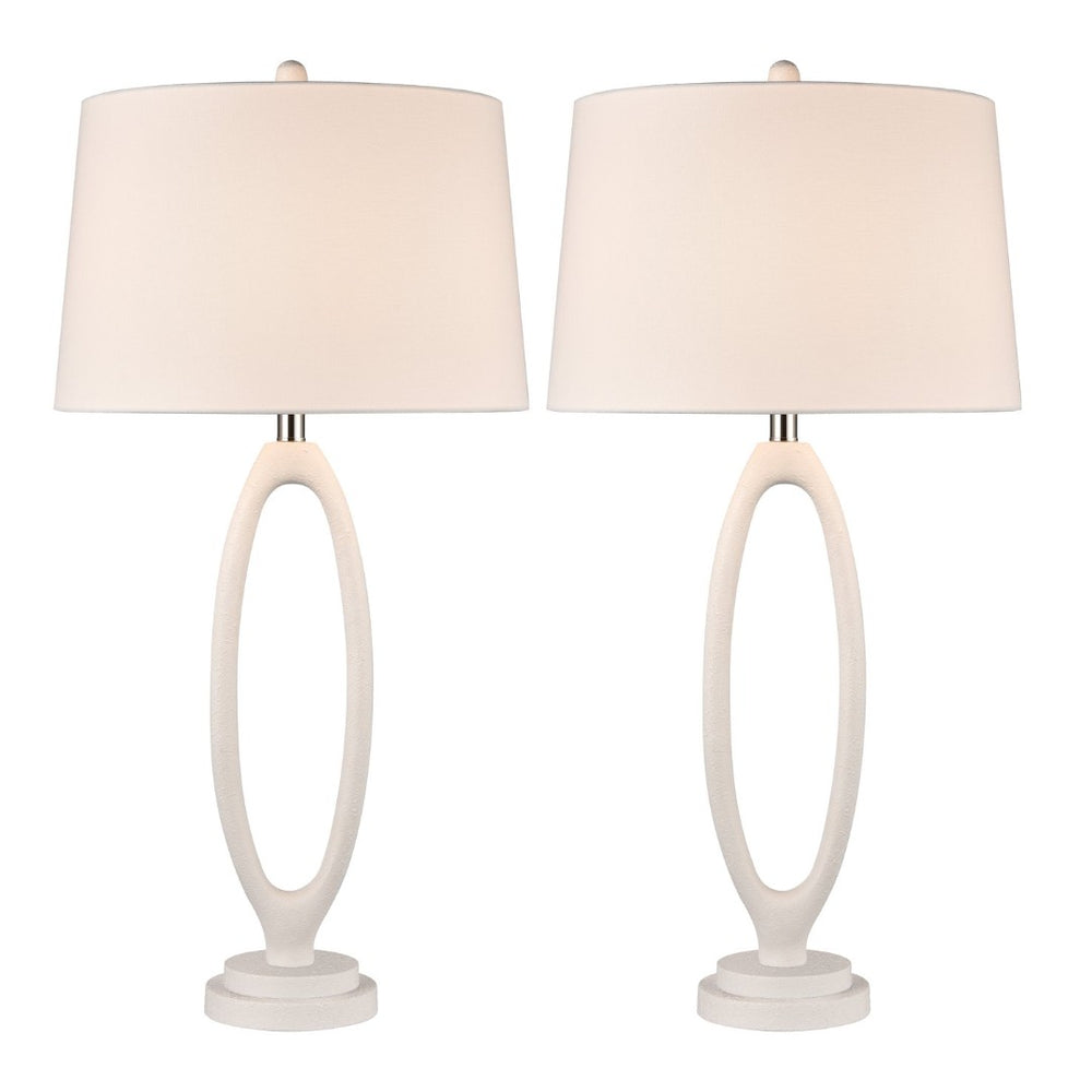Atlas Adair 34" High Table Lamp Set of 2 - Sculptural White Design with Polished Nickel Accents PL11028-WHS