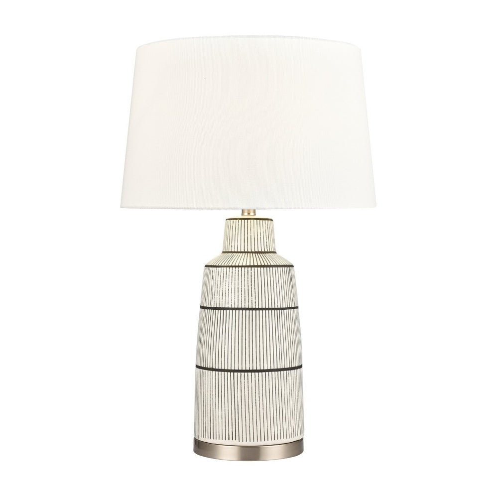 Atlas Ansley 30'' High Table Lamp - Ribbed Gray Earthenware with White Linen Shade for Soft Ambient Light PL11032-WH