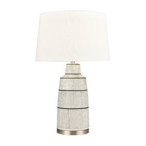 Atlas Ansley 30'' High Table Lamp - Ribbed Gray Earthenware with White Linen Shade for Soft Ambient Light PL11032-WH