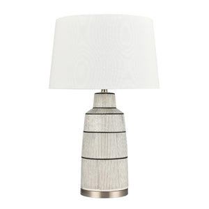 Atlas Ansley 30'' High Table Lamp - Ribbed Gray Earthenware with White Linen Shade for Soft Ambient Light PL11032-WH