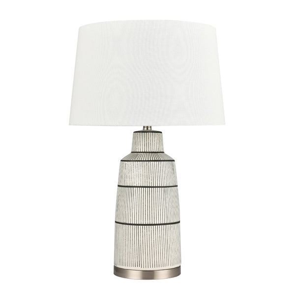 Atlas Ansley 30'' High Table Lamp - Ribbed Gray Earthenware with White Linen Shade for Soft Ambient Light PL11032-WH