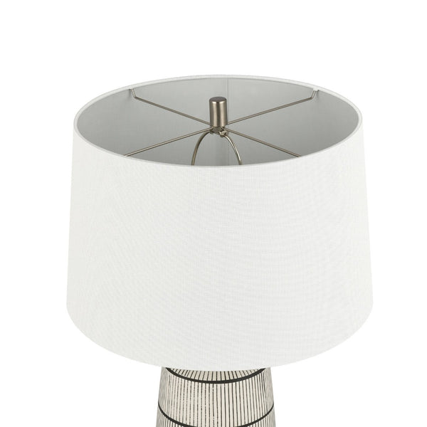 Atlas Ansley 30'' High Table Lamp - Ribbed Gray Earthenware with White Linen Shade for Soft Ambient Light PL11032-WH