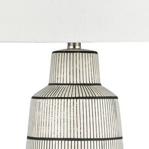 Atlas Ansley 30'' High Table Lamp - Ribbed Gray Earthenware with White Linen Shade for Soft Ambient Light PL11032-WH