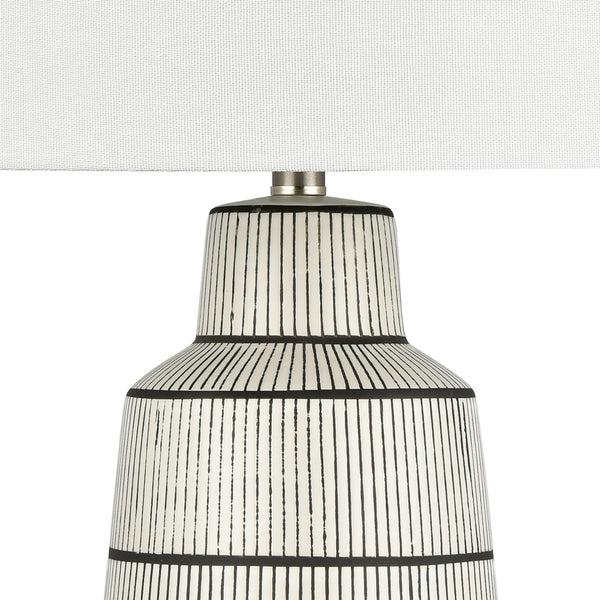 Atlas Ansley 30'' High Table Lamp - Ribbed Gray Earthenware with White Linen Shade for Soft Ambient Light PL11032-WH