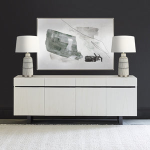 Atlas Ansley 30'' High Table Lamp - Ribbed Gray Earthenware with White Linen Shade for Soft Ambient Light PL11032-WH