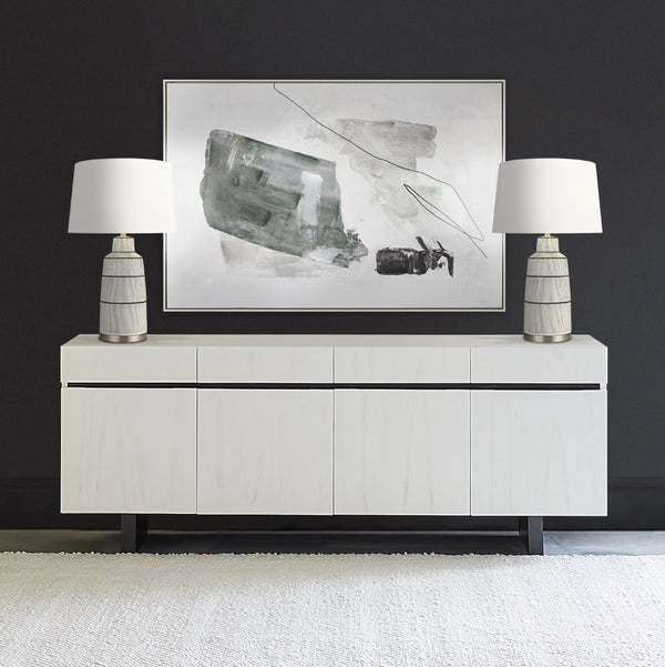 Atlas Ansley 30'' High Table Lamp - Ribbed Gray Earthenware with White Linen Shade for Soft Ambient Light PL11032-WH