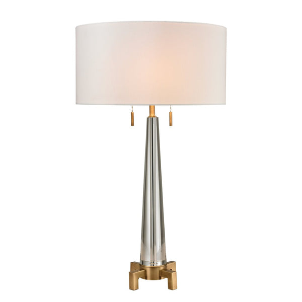 Atlas Bedford 30" High 2-Light Table Lamp - Modern Glam Clear Crystal Base with Aged Brass & Adjustable Brightness PL11036-CL