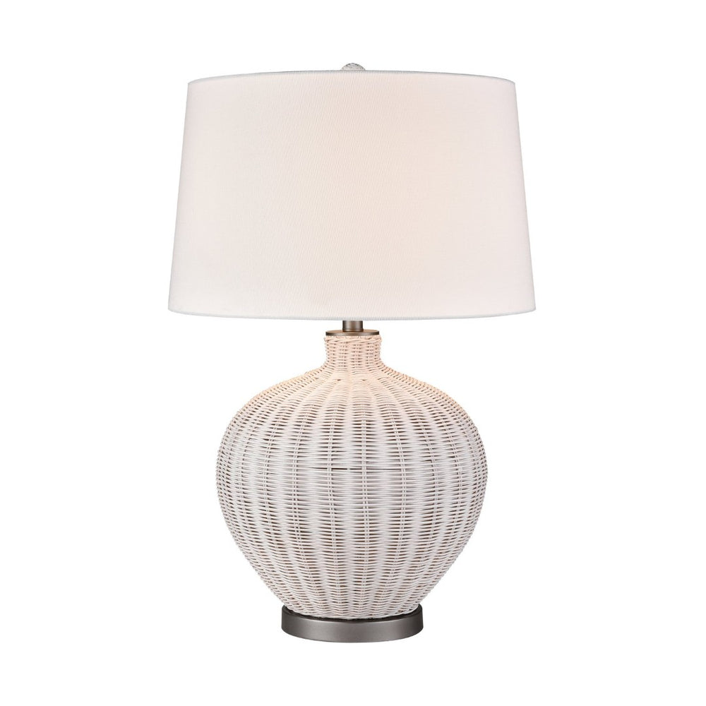 Atlas Brinley 29'' High Coastal Charm Table Lamp with Woven Rattan, Pewter Base, and Linen Shade PL11042-WH