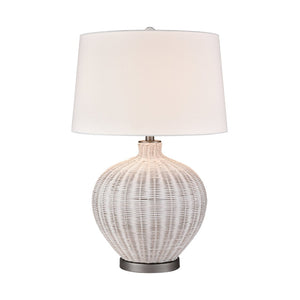 Atlas Brinley 29'' High Coastal Charm Table Lamp with Woven Rattan, Pewter Base, and Linen Shade PL11042-WH