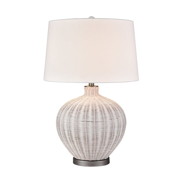 Atlas Brinley 29'' High Coastal Charm Table Lamp with Woven Rattan, Pewter Base, and Linen Shade PL11042-WH