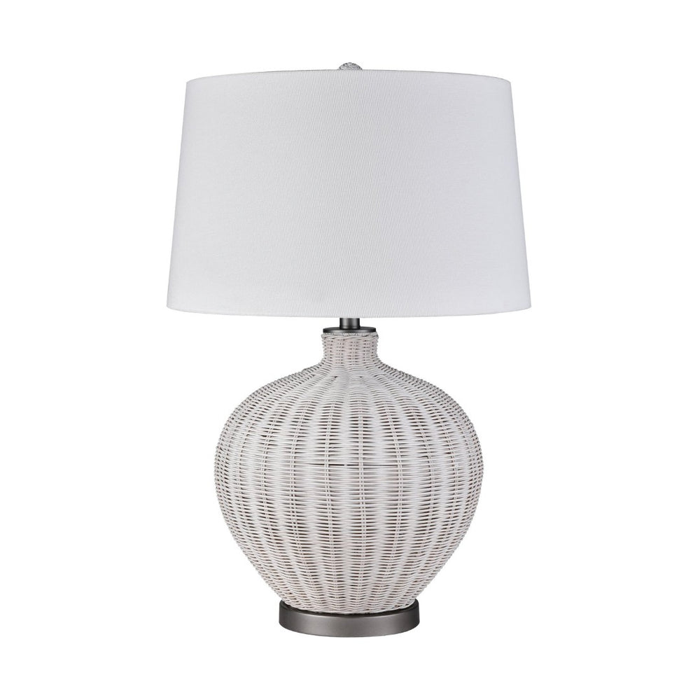 Atlas Brinley 29'' High Coastal Charm Table Lamp with Woven Rattan, Pewter Base, and Linen Shade PL11042-WH