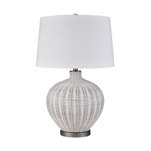 Atlas Brinley 29'' High Coastal Charm Table Lamp with Woven Rattan, Pewter Base, and Linen Shade PL11042-WH