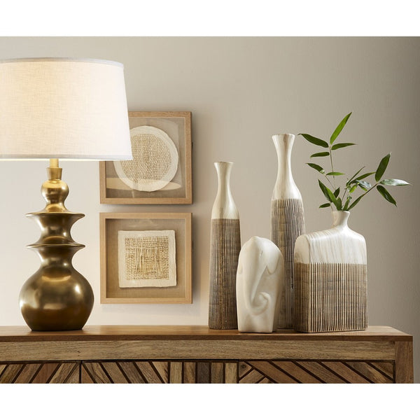 Atlas Depiction 32'' High 1-Light Table Lamp - Modern Coastal Accent with Textured Linen Shade for Any Room Gold PL11050-GD