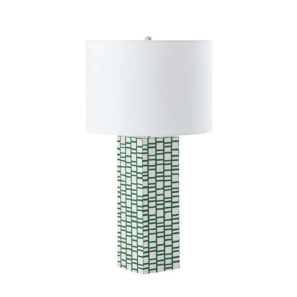 Atlas Etten 27'' High Table Lamp - Stylish Green Tile Design, Soft White Shade for Modern Interiors PL11054-GN