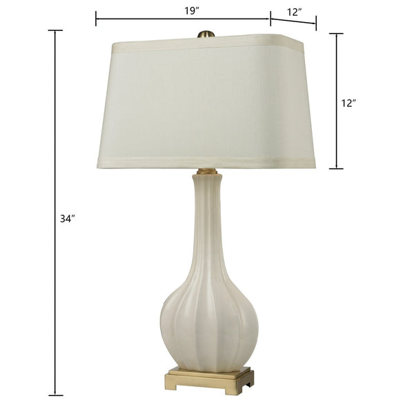 Atlas Fluted Ceramic Table Lamp - 34" High, Elegant White Glaze & Antique Brass Base for Timeless Style PL11058-WH