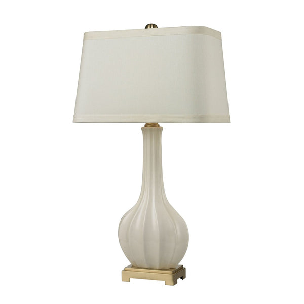 Atlas Fluted Ceramic Table Lamp - 34" High, Elegant White Glaze & Antique Brass Base for Timeless Style PL11058-WH