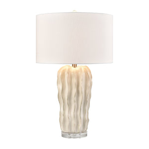 Atlas Genesee 27.5'' High Artisanal Table Lamp - Hand-Carved Ceramic with Elegant Linen Shade for Home Decor White Glazed PL11059-WH
