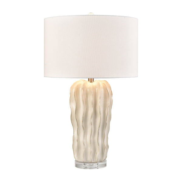 Atlas Genesee 27.5'' High Artisanal Table Lamp - Hand-Carved Ceramic with Elegant Linen Shade for Home Decor White Glazed PL11059-WH