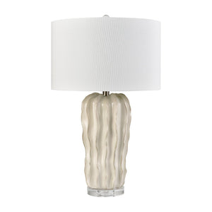 Atlas Genesee 27.5'' High Artisanal Table Lamp - Hand-Carved Ceramic with Elegant Linen Shade for Home Decor White Glazed PL11059-WH