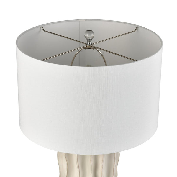 Atlas Genesee 27.5'' High Artisanal Table Lamp - Hand-Carved Ceramic with Elegant Linen Shade for Home Decor White Glazed PL11059-WH