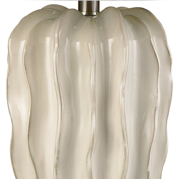 Atlas Genesee 27.5'' High Artisanal Table Lamp - Hand-Carved Ceramic with Elegant Linen Shade for Home Decor White Glazed PL11059-WH
