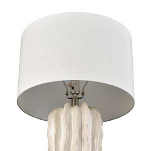Atlas Genesee 27.5'' High Artisanal Table Lamp - Hand-Carved Ceramic with Elegant Linen Shade for Home Decor White Glazed PL11059-WH