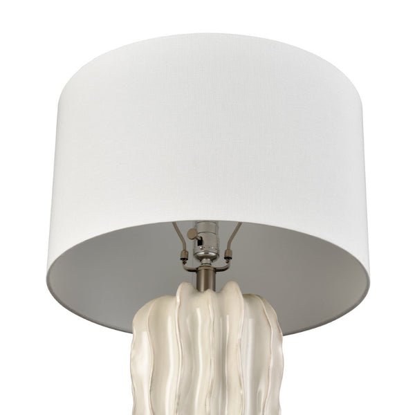 Atlas Genesee 27.5'' High Artisanal Table Lamp - Hand-Carved Ceramic with Elegant Linen Shade for Home Decor White Glazed PL11059-WH