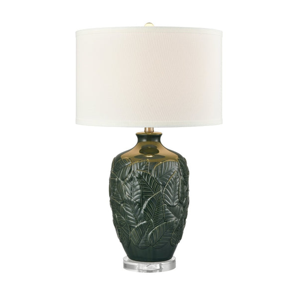 Atlas Goodell 27.5'' High Table Lamp - Artisan Green Glaze with Leaf Motif & Clear Acrylic Base, Warm Light PL11061-GN