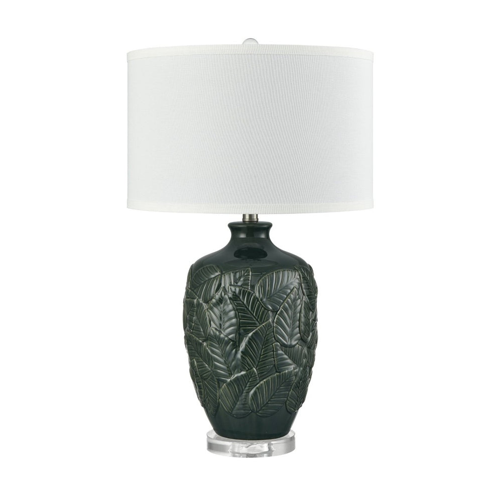 Atlas Goodell 27.5'' High Table Lamp - Artisan Green Glaze with Leaf Motif & Clear Acrylic Base, Warm Light PL11061-GN