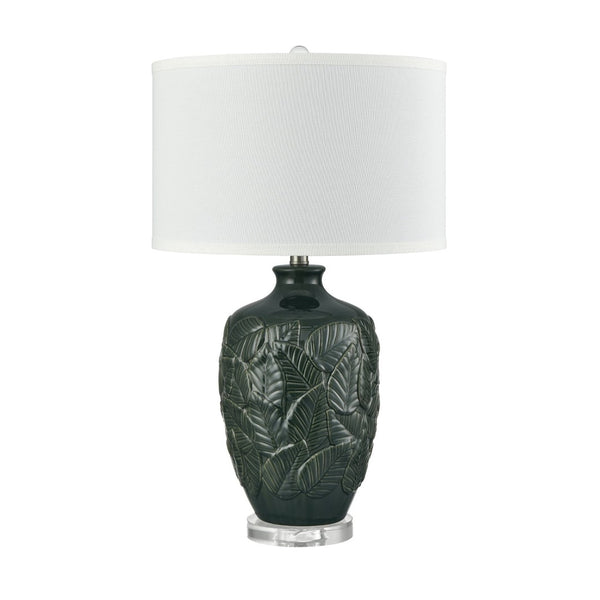 Atlas Goodell 27.5'' High Table Lamp - Artisan Green Glaze with Leaf Motif & Clear Acrylic Base, Warm Light PL11061-GN