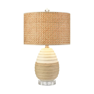 Atlas Hobart 20'' High Table Lamp - Contemporary White Ceramic with Rattan Shade for Modern Interiors PL11067-WH