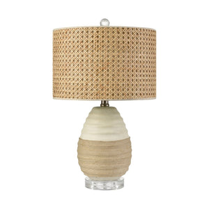 Atlas Hobart 20'' High Table Lamp - Contemporary White Ceramic with Rattan Shade for Modern Interiors PL11067-WH