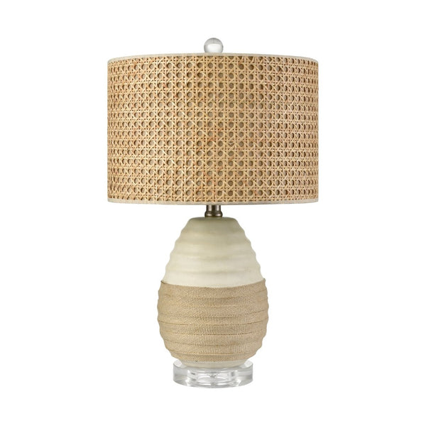Atlas Hobart 20'' High Table Lamp - Contemporary White Ceramic with Rattan Shade for Modern Interiors PL11067-WH