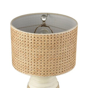 Atlas Hobart 20'' High Table Lamp - Contemporary White Ceramic with Rattan Shade for Modern Interiors PL11067-WH