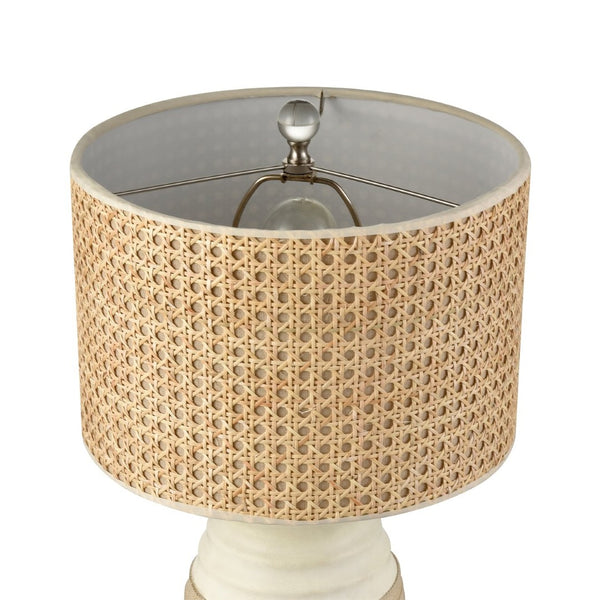 Atlas Hobart 20'' High Table Lamp - Contemporary White Ceramic with Rattan Shade for Modern Interiors PL11067-WH