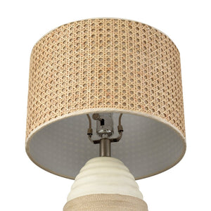 Atlas Hobart 20'' High Table Lamp - Contemporary White Ceramic with Rattan Shade for Modern Interiors PL11067-WH