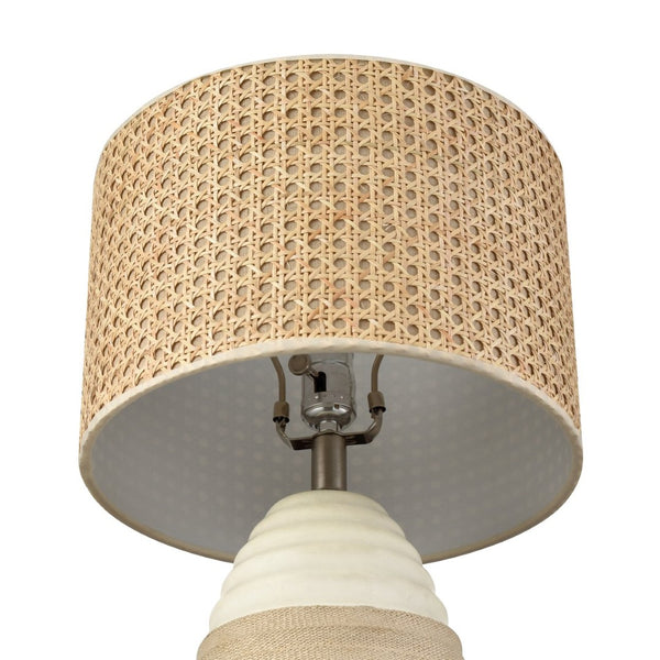 Atlas Hobart 20'' High Table Lamp - Contemporary White Ceramic with Rattan Shade for Modern Interiors PL11067-WH