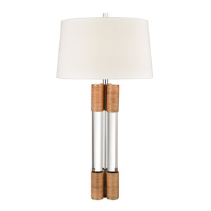 Atlas Island 37'' High Table Lamp - Clear Acrylic & Natural Rattan, Textured Linen Shade, Coastal Charm PL11068-CL