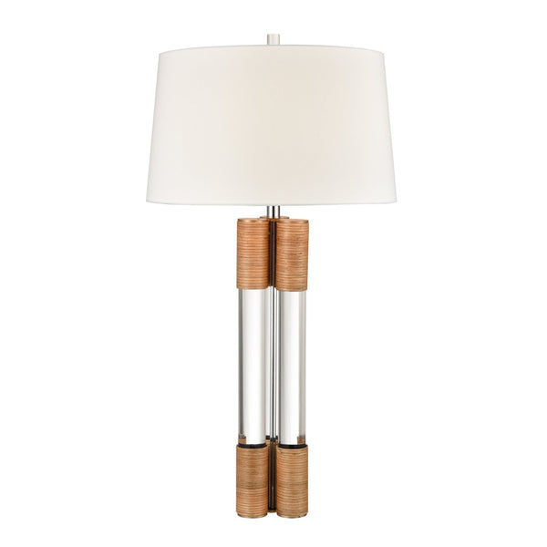 Atlas Island 37'' High Table Lamp - Clear Acrylic & Natural Rattan, Textured Linen Shade, Coastal Charm PL11068-CL
