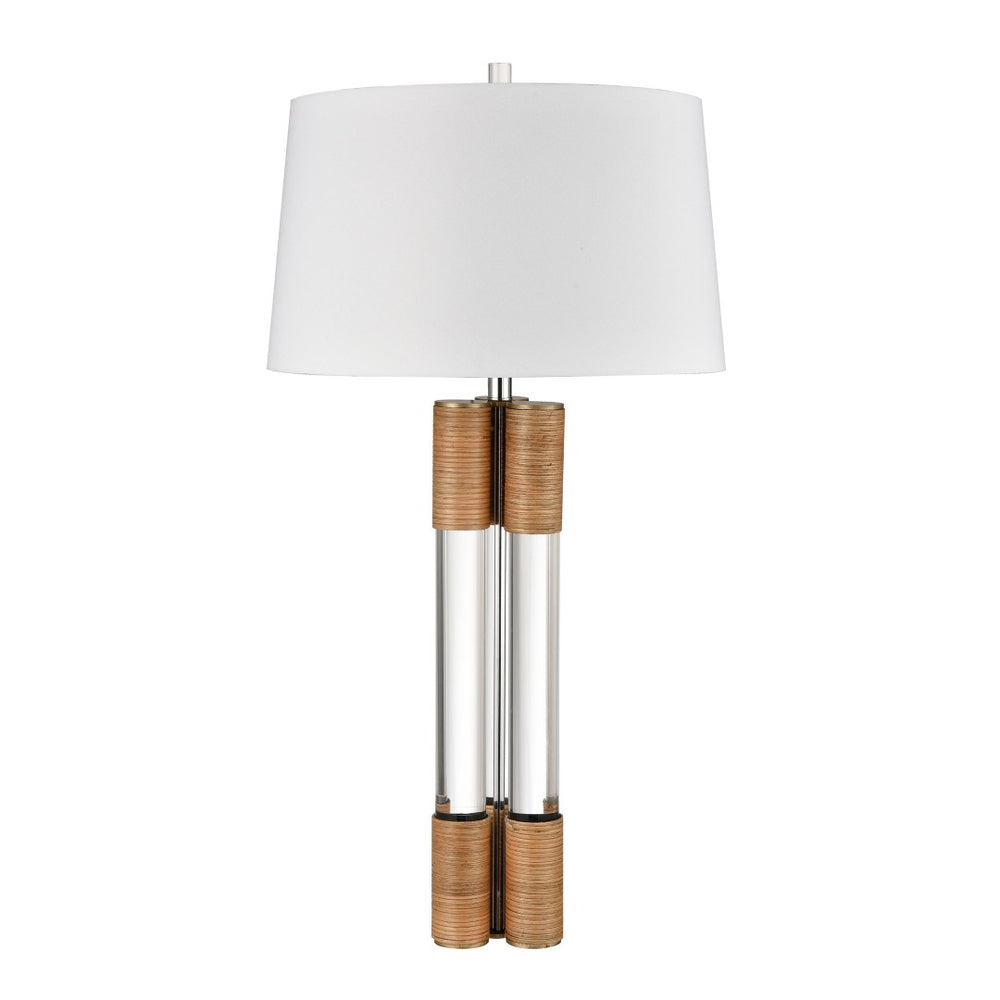 Atlas Island 37'' High Table Lamp - Clear Acrylic & Natural Rattan, Textured Linen Shade, Coastal Charm PL11068-CL