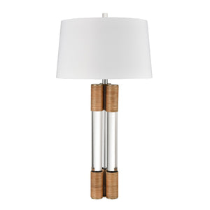 Atlas Island 37'' High Table Lamp - Clear Acrylic & Natural Rattan, Textured Linen Shade, Coastal Charm PL11068-CL
