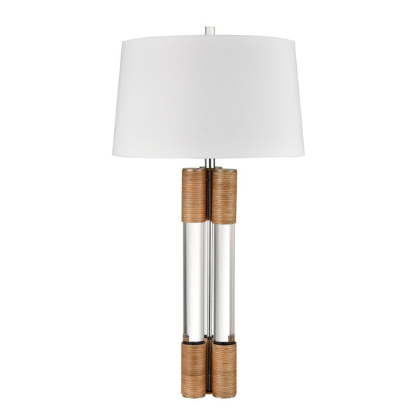 Atlas Island 37'' High Table Lamp - Clear Acrylic & Natural Rattan, Textured Linen Shade, Coastal Charm PL11068-CL