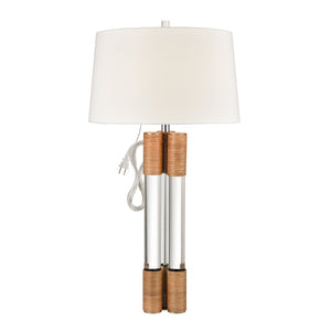 Atlas Island 37'' High Table Lamp - Clear Acrylic & Natural Rattan, Textured Linen Shade, Coastal Charm PL11068-CL