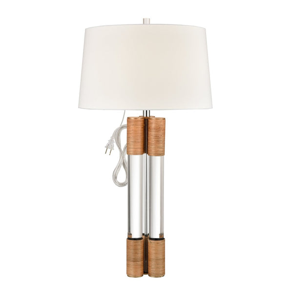 Atlas Island 37'' High Table Lamp - Clear Acrylic & Natural Rattan, Textured Linen Shade, Coastal Charm PL11068-CL